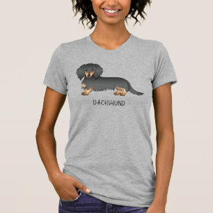 Camiseta Dachshund de pelo largo negro y fuego con dibujo a