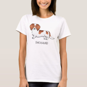 Camiseta Dachshund de pelo largo y pelirrojo con manchas bl