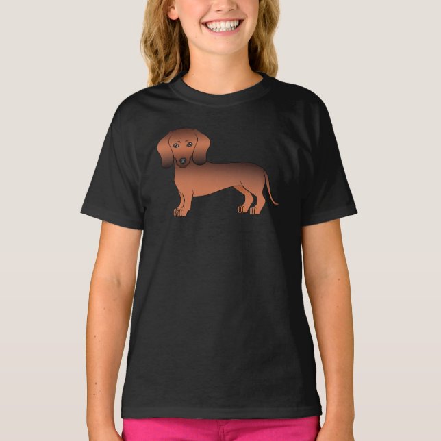 Camiseta Dachshund de pelo liso rojo sable Cartoon perro li (Anverso)