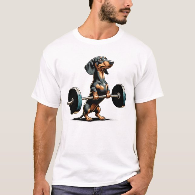 Camiseta Dachshund Deadlift Halterofilia Funny Fitness (Anverso)