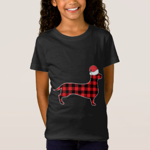 Camiseta Dachshund Decoraciones navideñas Red Plaid Buffalo