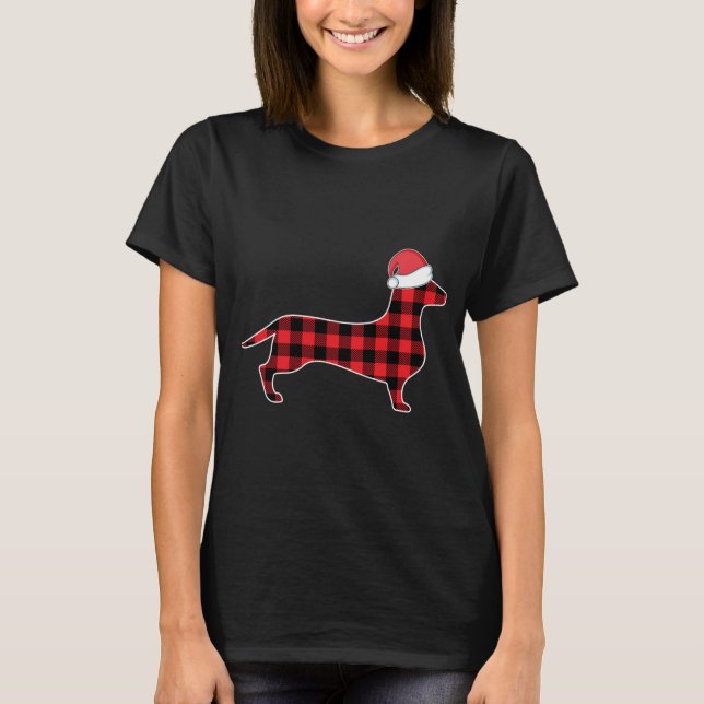Camiseta Dachshund Decoraciones navideñas Red Plaid Buffalo (Anverso)
