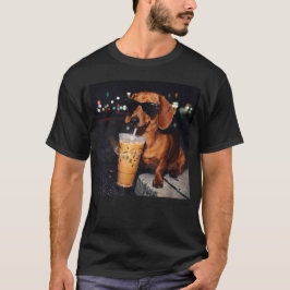 Camiseta Dachshund Divertido Bebiendo Café Helado
