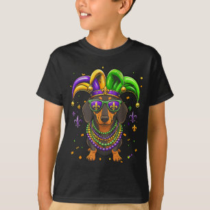 Camiseta Dachshund divertido con cuentas de Mardi Gras para