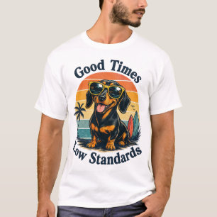 Camiseta Dachshund Divertido Playa Retro