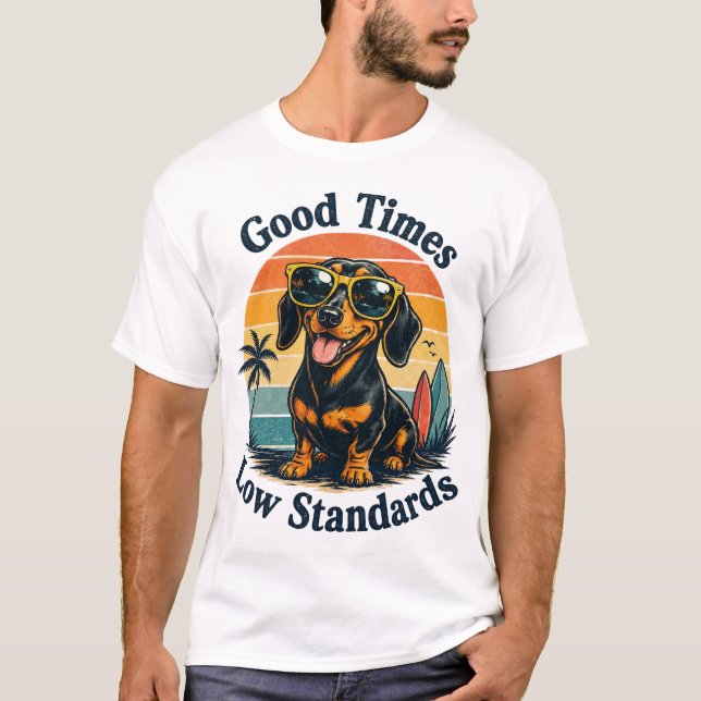 Camiseta Dachshund Divertido Playa Retro (Anverso)
