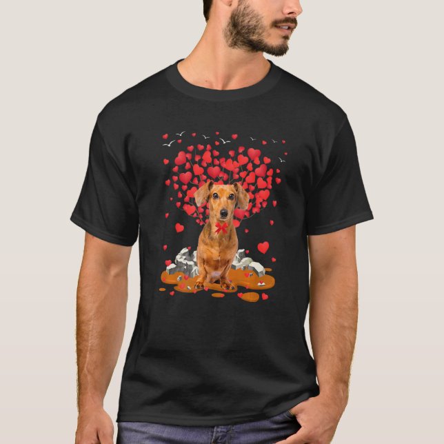 Camiseta Dachshund Dog Heart Valentines Day Dog Dad Dog Mom (Anverso)