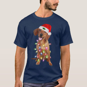 Camiseta Dachshund dog Santa Christmas Tree Lights Xmas Boy