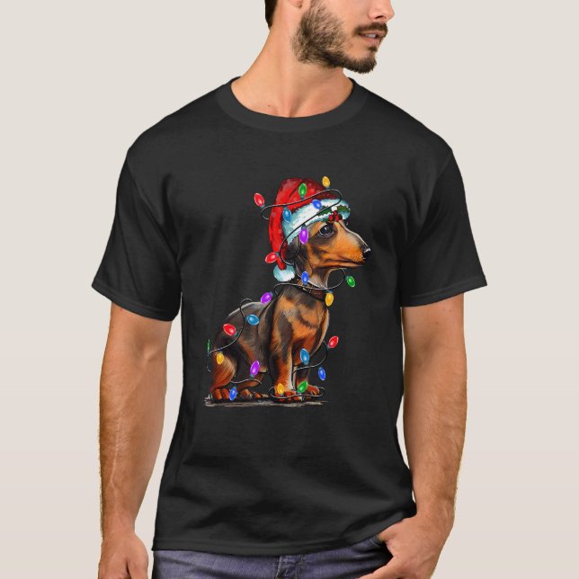 Camiseta Dachshund Dog Santa Hat Merry Hermosos Navidades (Anverso)