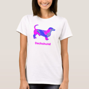 Camiseta Dachshund Dog Silhouette Hot Pink & Blue