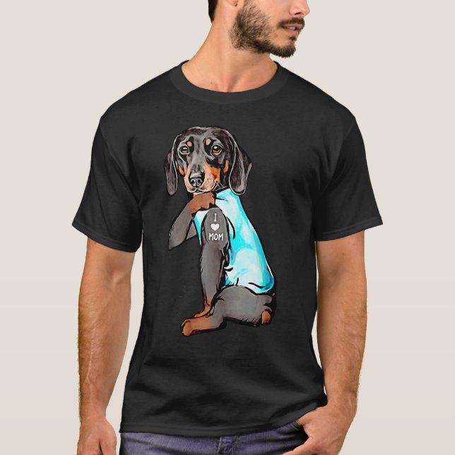 Camiseta Dachshund Dog Tattoo Amo A Mamá Dogmom (Anverso)