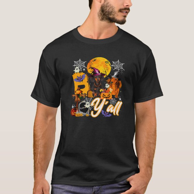 Camiseta Dachshund Dog Witch Boo Moon Pumpkin Halloween Spo (Anverso)