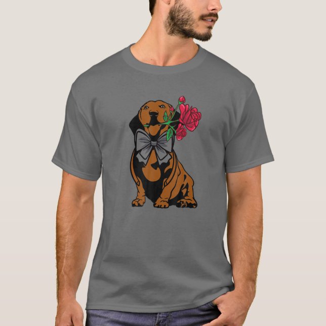 Camiseta Dachshund Doxie Mom Dad With Rosa Flower A Dachshu (Anverso)