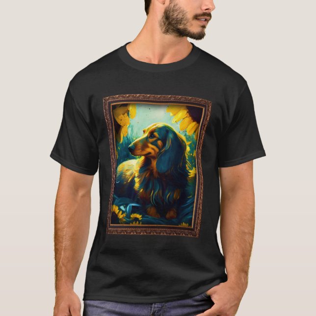 Camiseta Dachshund Doxie Pintando Flo de girasol (Anverso)