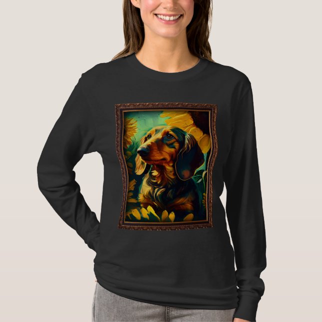 Camiseta Dachshund Doxie Weenie Painting Sunflower Flower M (Anverso)