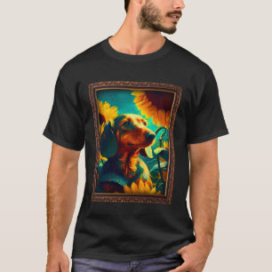 Camiseta Dachshund Doxie Weenie Pintura Flor de girasol M