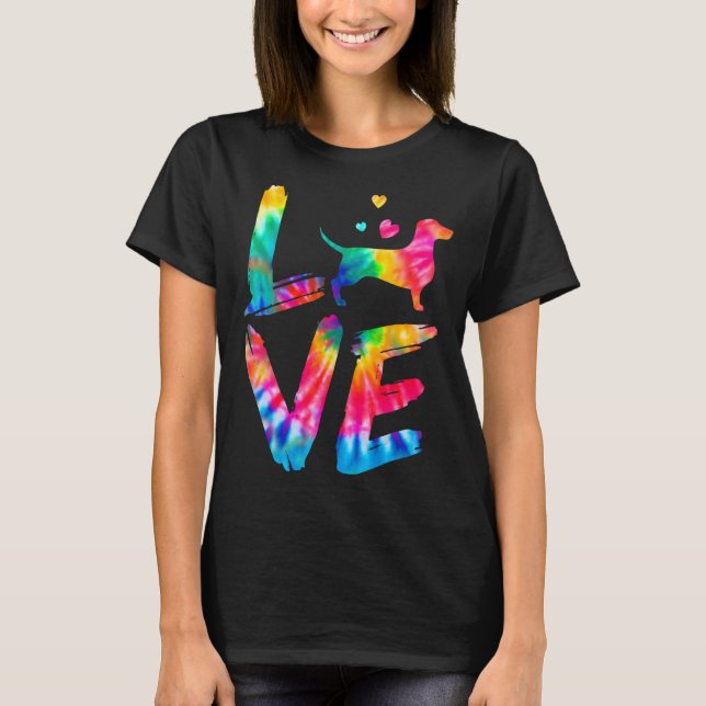 Camiseta Dachshund Doxie Weenie Weiner Tie Dye Love Dog Mom (Anverso)