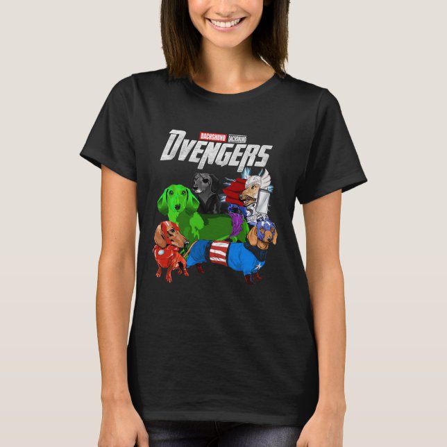 Camiseta Dachshund Dvengers divertido (Anverso)