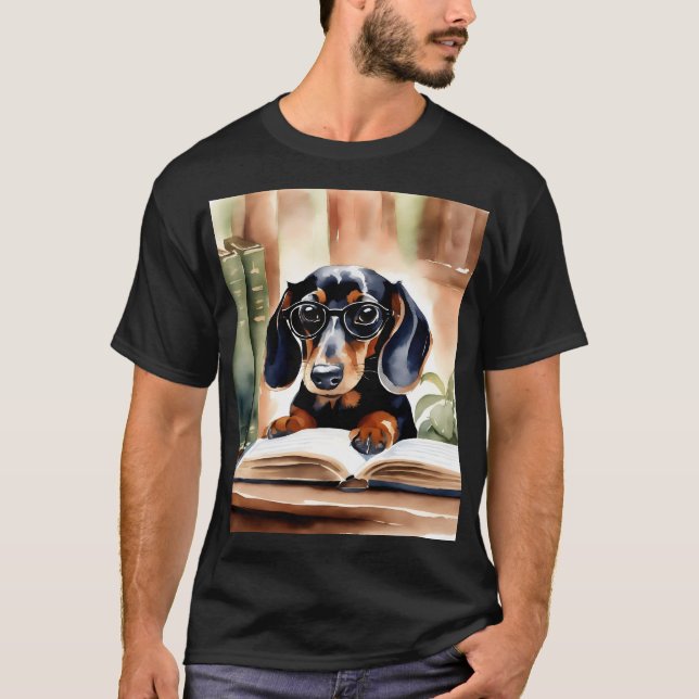 Camiseta Dachshund en el arte acuarela (Anverso)