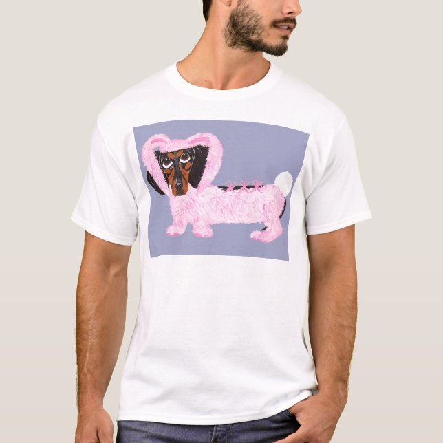 Camiseta Dachshund en juego rosado borroso del conejito (Anverso)