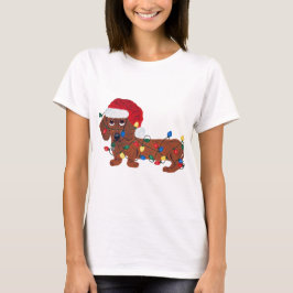Camiseta Dachshund enredado en las luces de navidad (rojas)