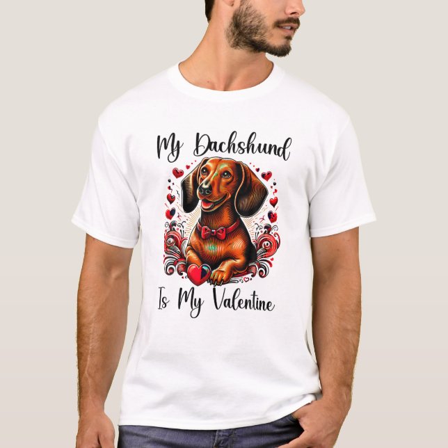 Camiseta Dachshund Es Mi Valentín (Anverso)
