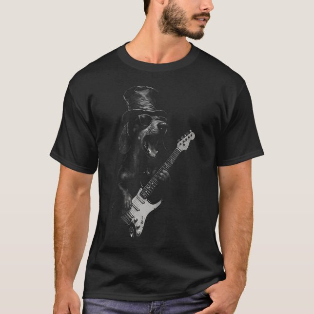 Camiseta Dachshund estrella de rock tocando (Anverso)