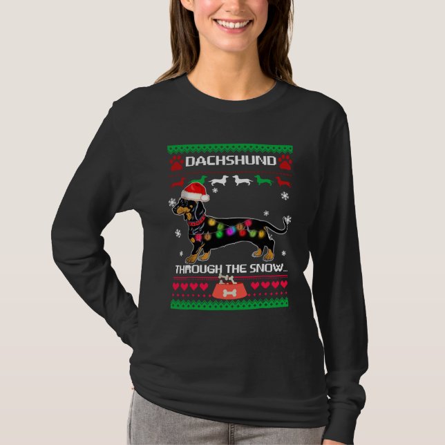 Camiseta Dachshund feo del navidad del Dachshund a través (Anverso)
