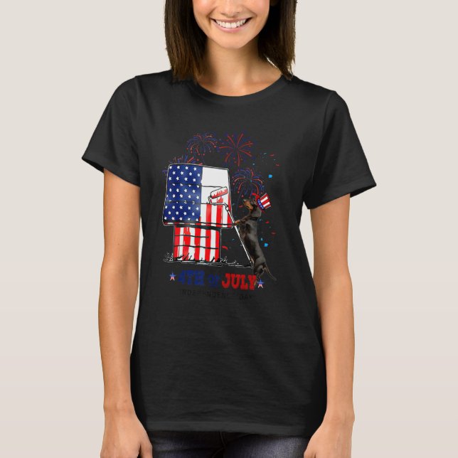 Camiseta Dachshund Fireworks American Flag Independence Day (Anverso)