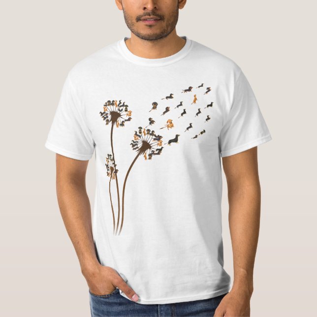 Camiseta Dachshund Flower Fly Dandelion Funny Cute Dog Love (Anverso)
