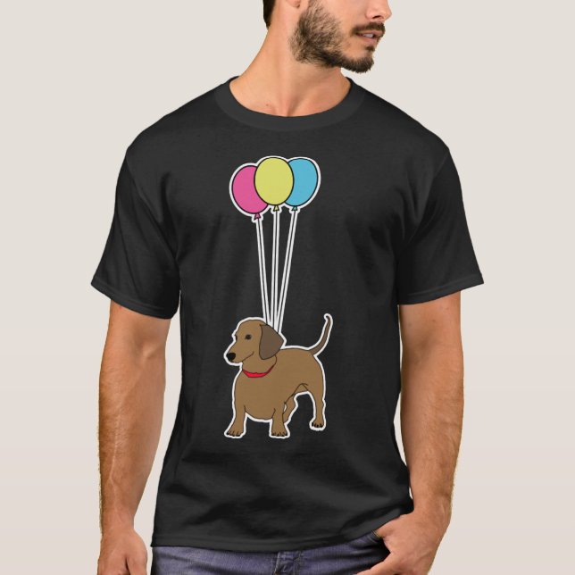 Camiseta Dachshund Flying With Balloons (Anverso)