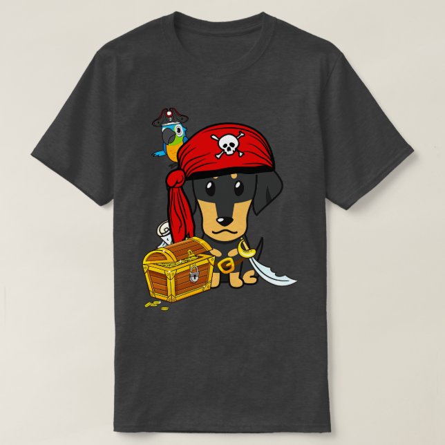 Camiseta Dachshund gracioso es un pirata (Diseño del anverso)