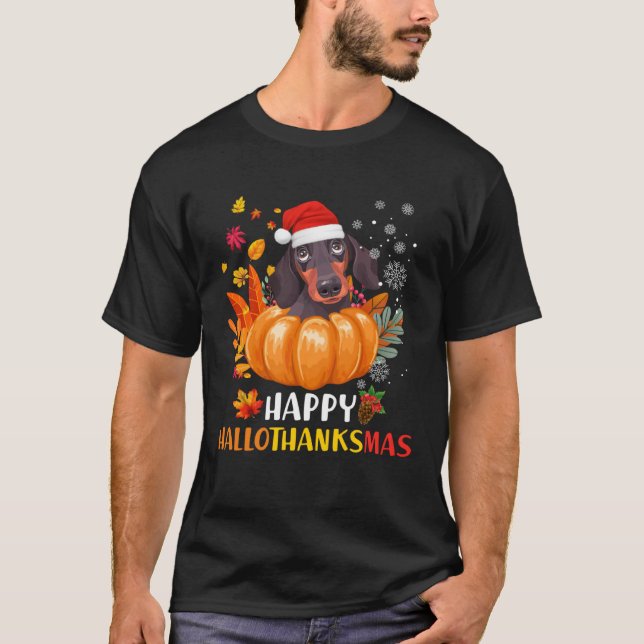 Camiseta Dachshund Hallothanksmas Halloween Thanksgiving Ch (Anverso)