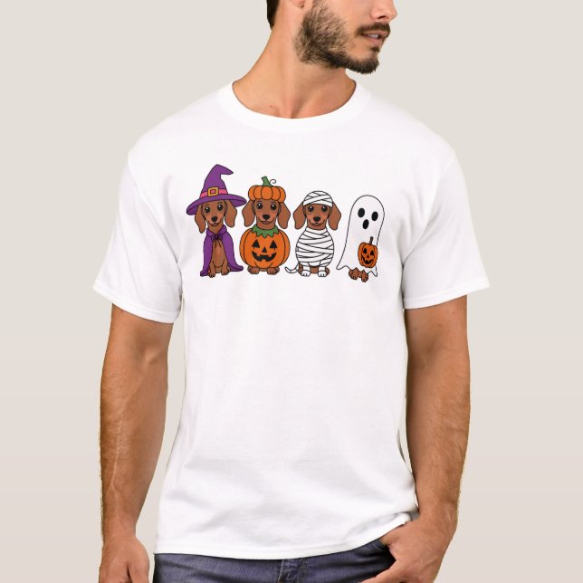 Camiseta Dachshund Halloween Calabaza de brujas Fantasma de (Anverso)
