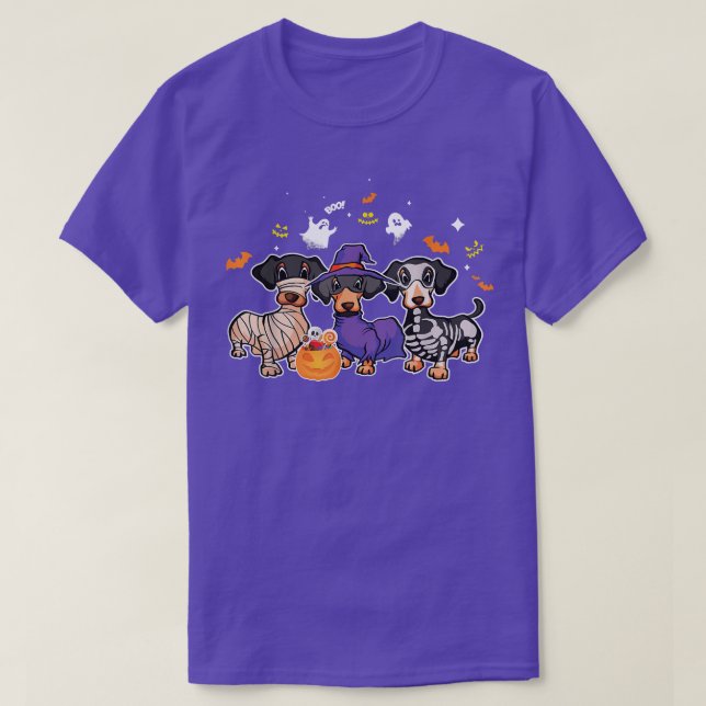 Camiseta Dachshund Halloween Calabaza De Mummy Skeleton (Diseño del anverso)