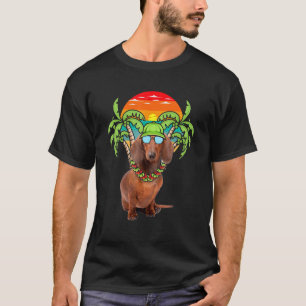 Camiseta Dachshund hawaiana llevando gafas de sol puestas d