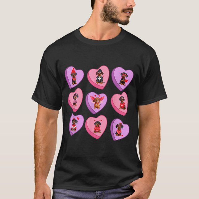 Camiseta Dachshund Hearts Candy Valentines Weiner Dog Pet L (Anverso)