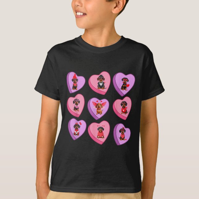 Camiseta Dachshund Hearts Candy Valentines Weiner Dog Pet L (Anverso)