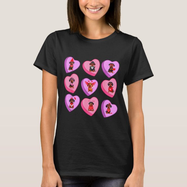 Camiseta Dachshund Hearts Candy Valentines Weiner Dog Pet L (Anverso)