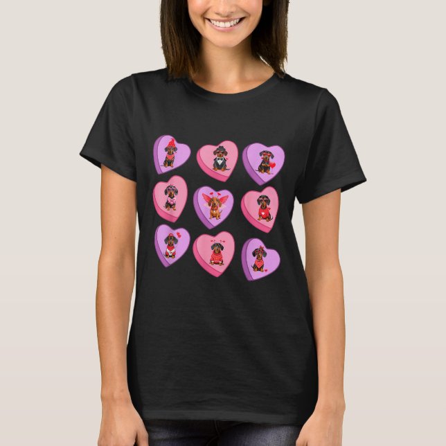 Camiseta Dachshund Hearts Candy Valentines Weiner Dog Pet L (Anverso)