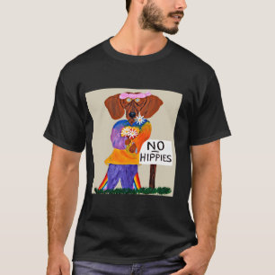 Camiseta Dachshund Hippie en cartel de No Hippies