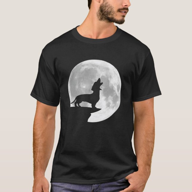 Camiseta Dachshund Howling Full Moon Halloween (Anverso)