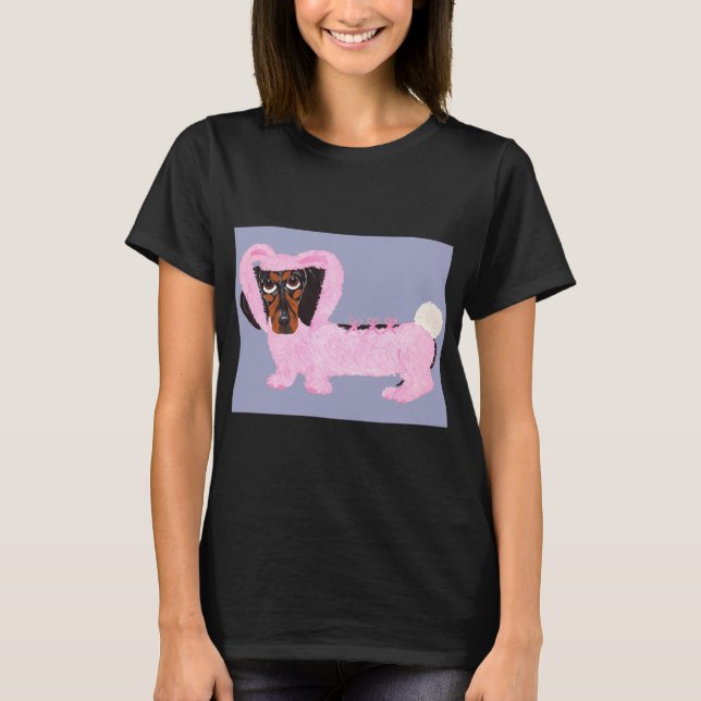 Camiseta Dachshund In Fuzzy Pink Bunny Suit (Anverso)
