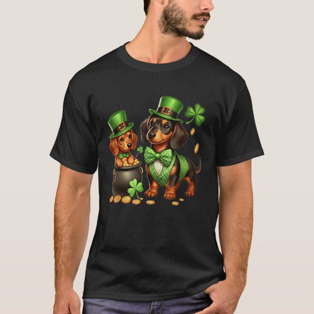 Camiseta Dachshund Leprechaun St Patricks Day Shamrock Kids (Anverso)