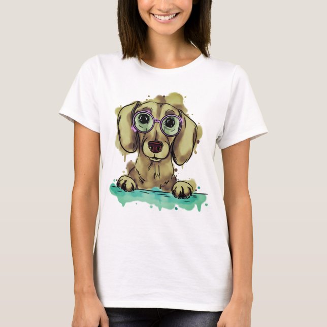 Camiseta Dachshund lindo con gafas (Anverso)
