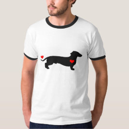 Camiseta Dachshund Love - perro macho con corazones rojos