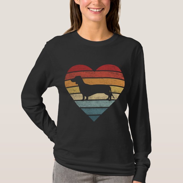 Camiseta Dachshund Lover Dueño Regalos Retro Sunset Dog Sil (Anverso)