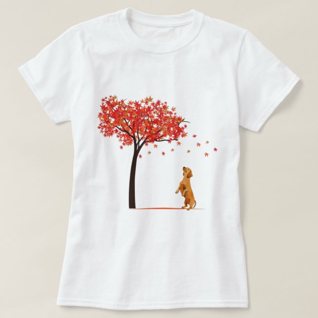 Camiseta Dachshund Maple Tree Día de Acción de Gracias Perr (Diseño del anverso)