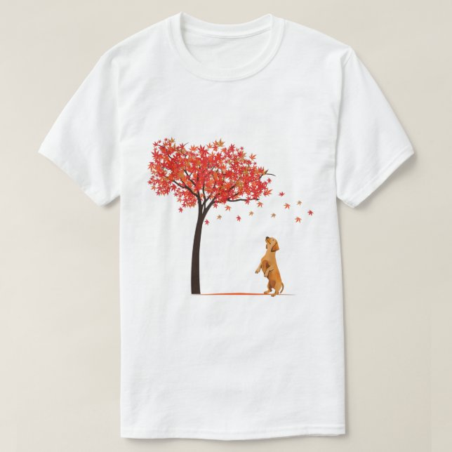 Camiseta Dachshund Maple Tree Día de Acción de Gracias Perr (Diseño del anverso)