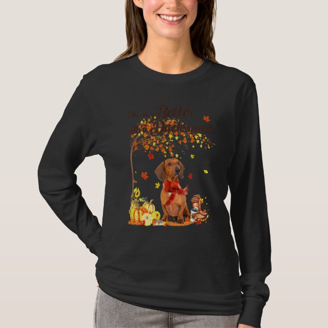 Camiseta Dachshund Maple Tree Thankding Day Cute Dog Fal (Anverso)